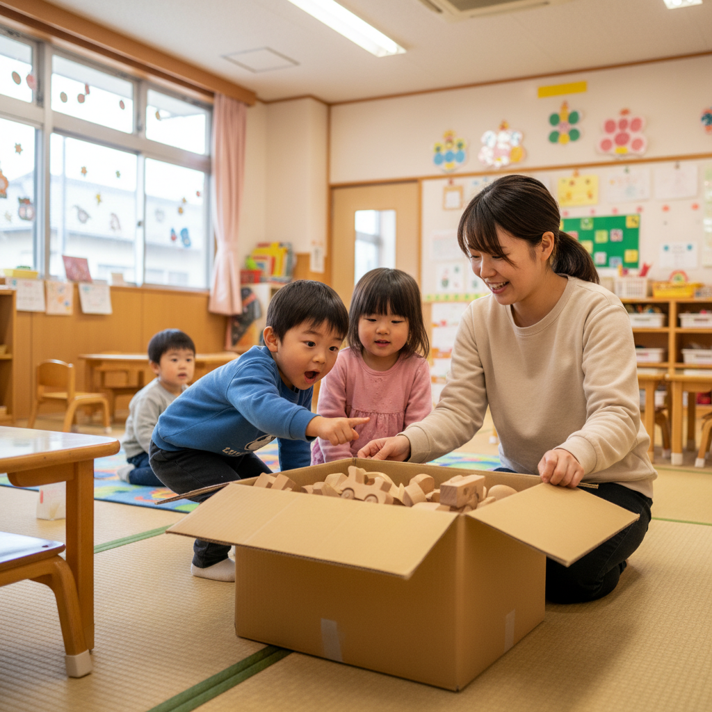 保育施設でおもちゃが使われている風景