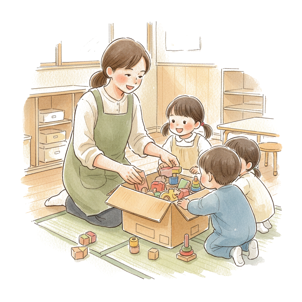 保育施設でおもちゃが使われている風景